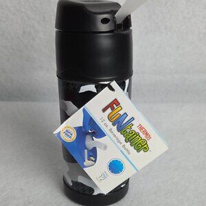 Thermos 12 oz Funtainer Black Camo Kid’s Water Bottle With Flip Open Straw NEW